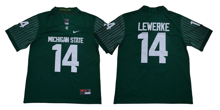 Michigan State Spartans #14 Brian Lewerke Green Nike College Football Jersey